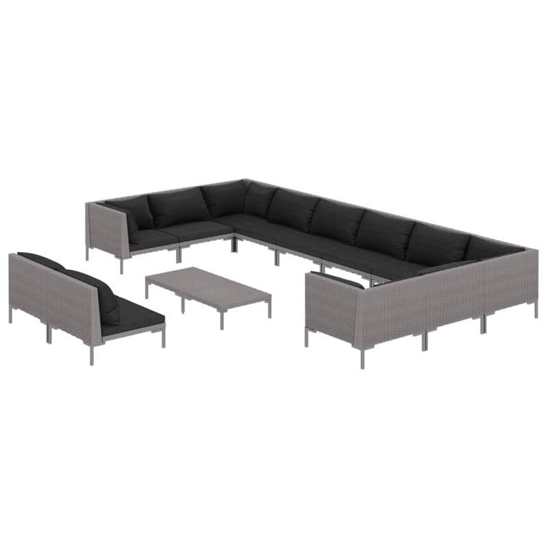 vidaXL Patio Lounge Set Outdoor Sectional Sofa Set Table Poly Rattan Dark Grey - 27.6" x 27.6" x 24"