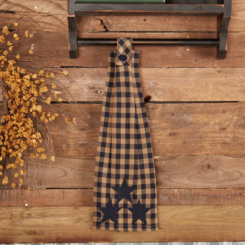 Navy Star Button Loop Kitchen Towel - Kitchen Towel 6.5x18 - Single - Kitchen Towel 6.5x18 - Navy/Natural