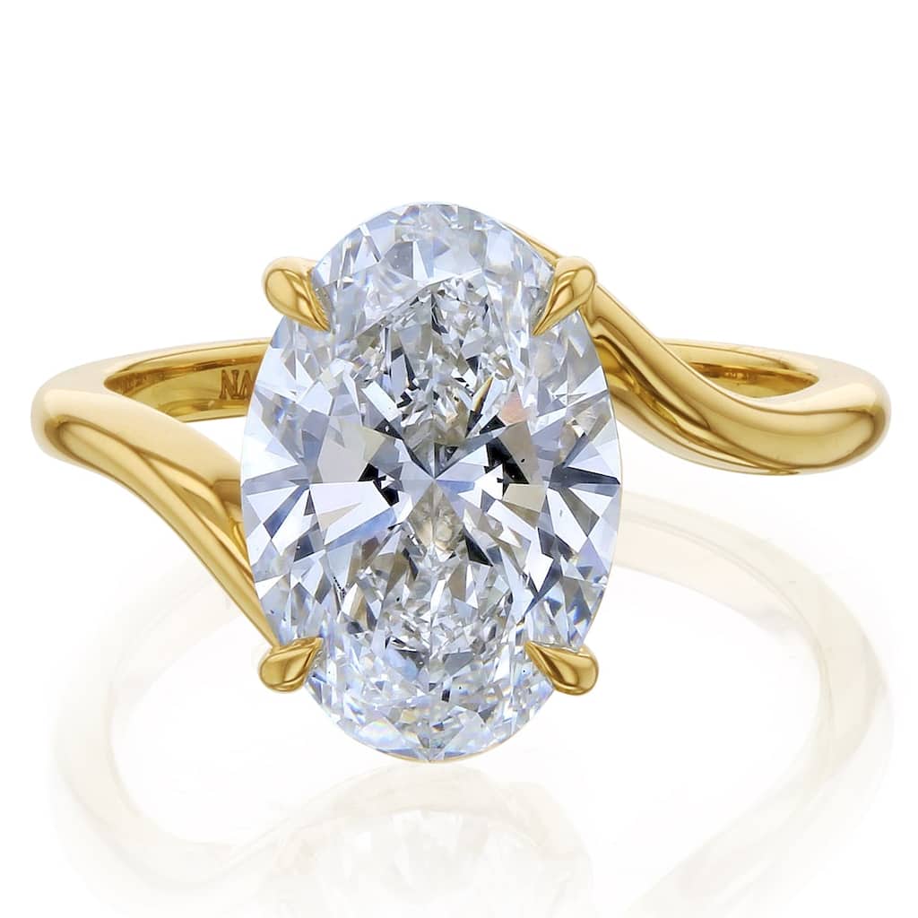Kobelli 4 Carats Oval Lab Grown Diamond Solid 14k Gold Crossover Bypass Engagement Ring (Certified EF/VS)