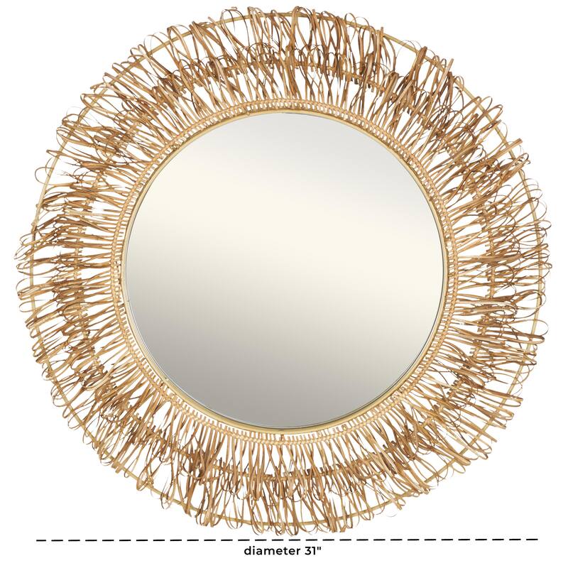 Rattan Handmade Woven Looped Room Wall Mirror - Brown - Roche River Decor