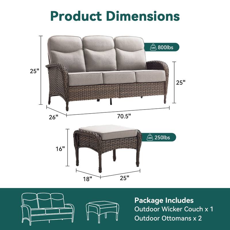 Pocassy Outdoor Sofa Swivel Chair and Ottman with Fire Pit Table