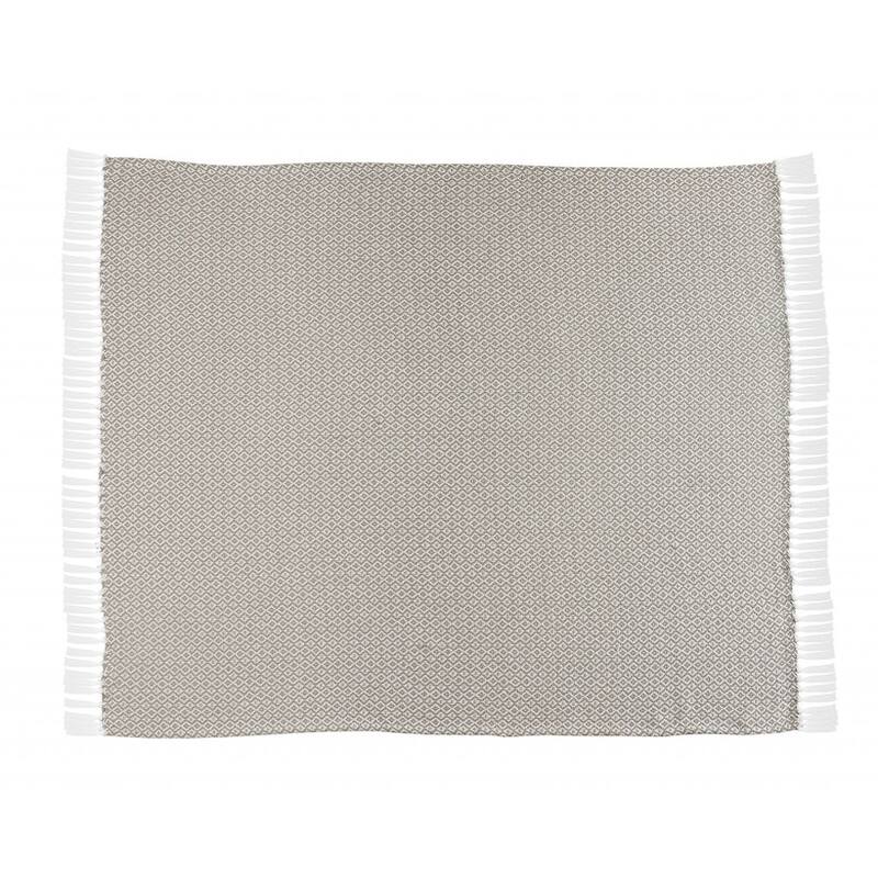 HomeRoots 50" X 60" Tan Woven Cotton Geometric Throw Blanket with Fringe