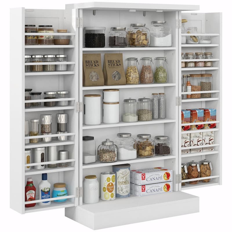 41" Freestanding Kitchen Pantry Storage Cabinet with Double Doors, 5-Tier Shelving, and Adjustable Shelves