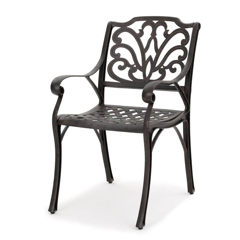 Roomfitters Cast Aluminum Outdoor Dining Chairs with Scrollwork Design, Rust Resistant Bronze, Set of 2
