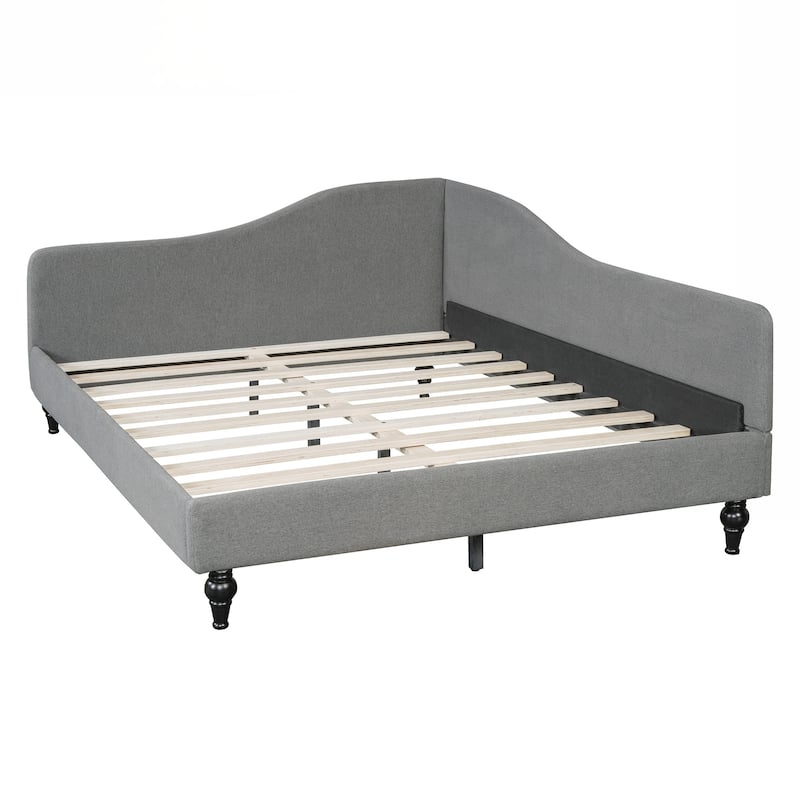 Full Size L-Shaped Linen Daybed, with Solid Wood Legs