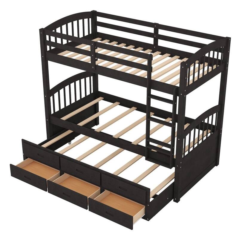 Twin over Twin Wood Bunk Bed with Trundle and Drawers