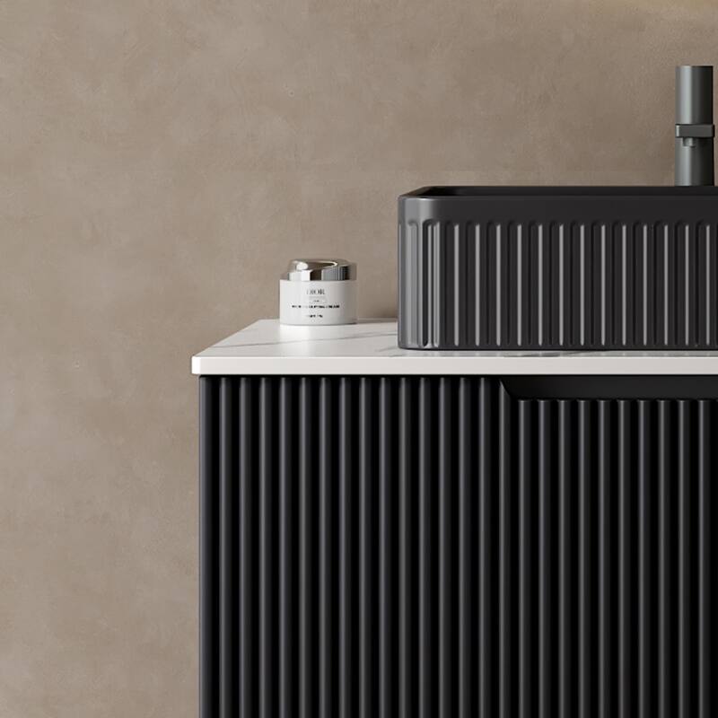 20" Bathroom Sink, Rectangular Striped Vessel Ceramic Basin without Faucet, NO Cabinet