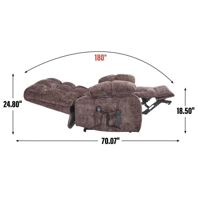 Large Dual Motor Chenille Power Lift Recliner Chair with Massage and Heat and Power-Remote, Infinite Position