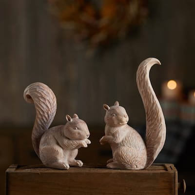 Etched Squirrel Fall Harvest Figurines - 9.5" - Set of 2