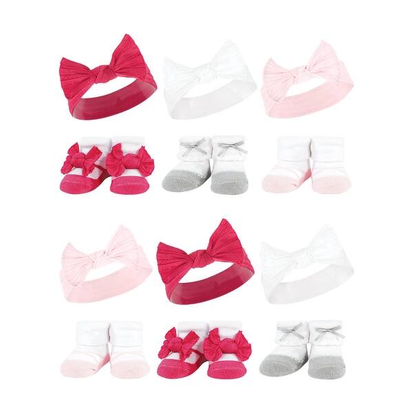 slide 1 of 1, Hudson Baby Infant Girl 12Pc Headband and Socks Giftset, Pink White, One Size - Pink White Pink White - One Size