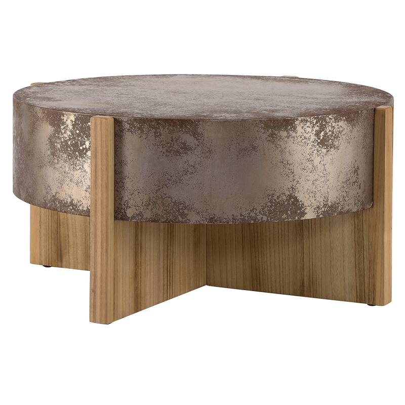 Rustic Coffee Table with Burnt Solid Wood Legs, Distressed Antique Rust Finish Tabletop, Farmhouse Industrial Center Table