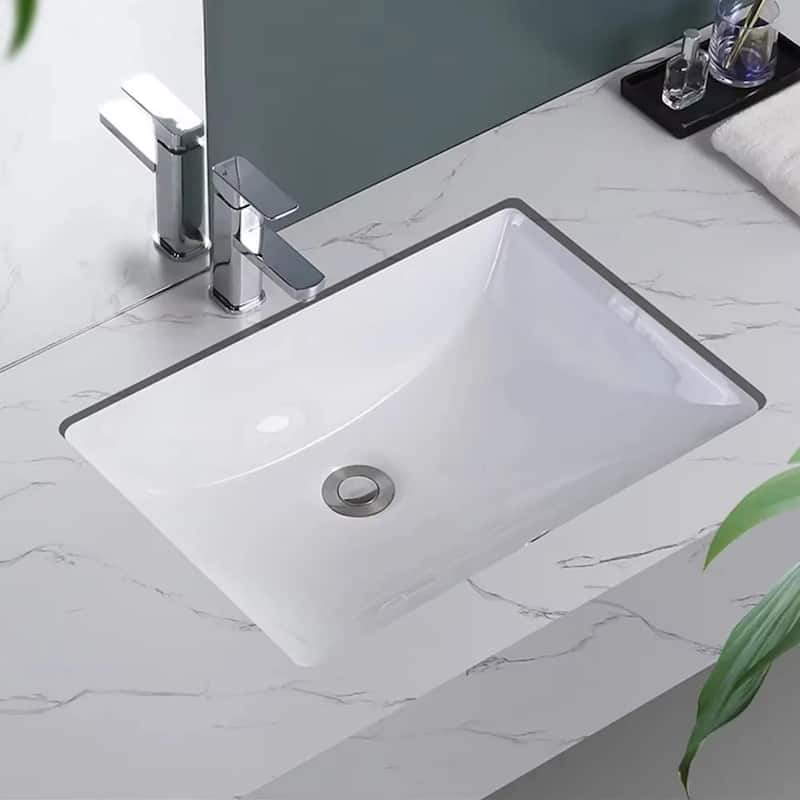 CB HOME 20'' x 14'' Undermount Bathroom Vanity Sink, Rectangle White Ceramic Bathroom Sink-(20-5/8''x14-1/2''x8-1/4'')