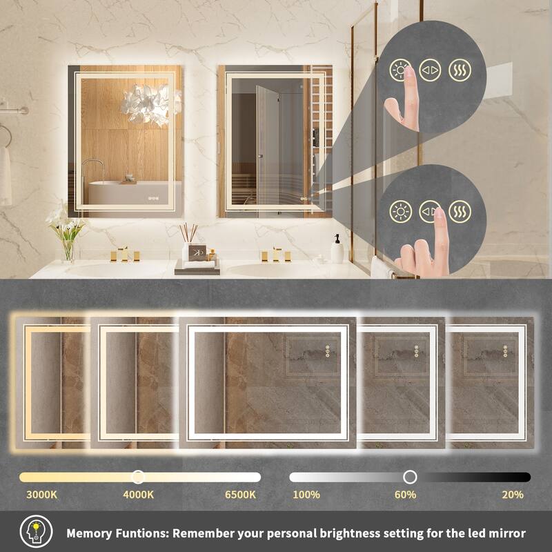 Rectangle Illuminated LED Bathroom Mirror Anti Fog Wall Mounted