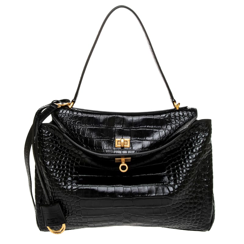 Balenciaga Rodeo Medium Bag in Croco-Embossed Calfskin - Black