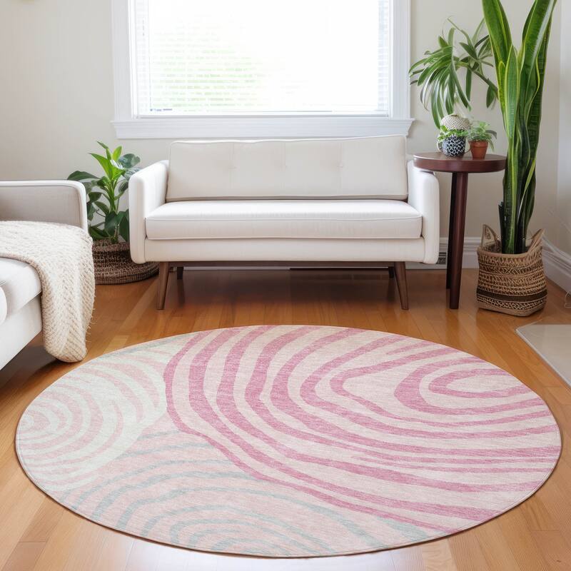 Premium Washable Super Soft Modern Mesmerize Mayfield Rug - Pink - 8' x 8' - Round