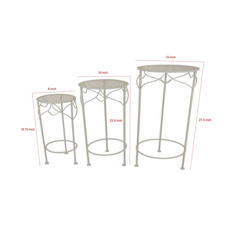Kyi Nesting Plant Stand Set of 3, Round Angled Cutout Display, Ivory Metal