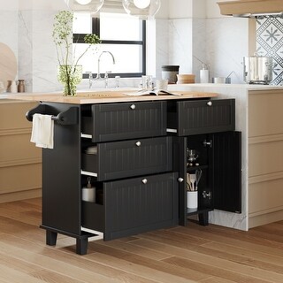 Modern Black Kitchen Storage Island Dining Table Set with 2 Seatings - Bed Bath & Beyond - 41170937