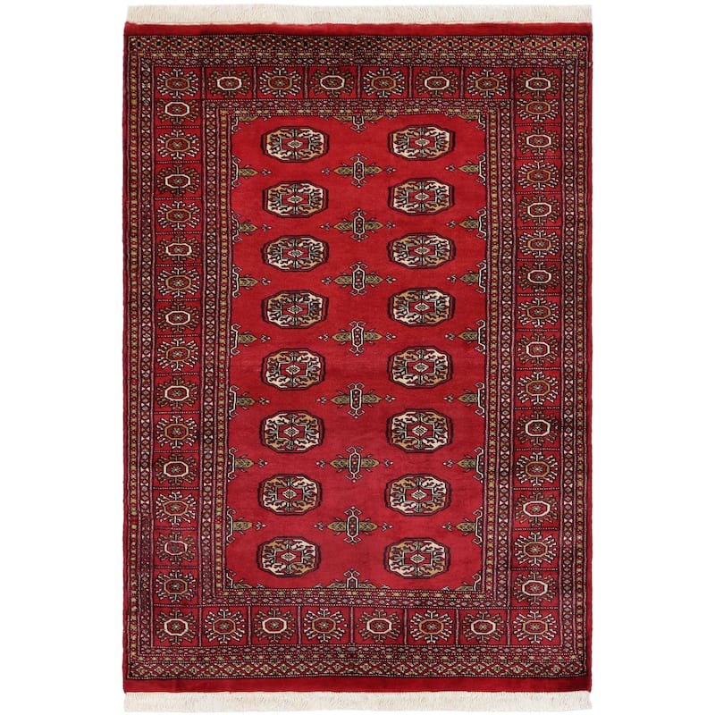 Tribal Bokhara Pollard Red/Beige Hand Knotted Wool Rug - 3'11'' x 5'9''
