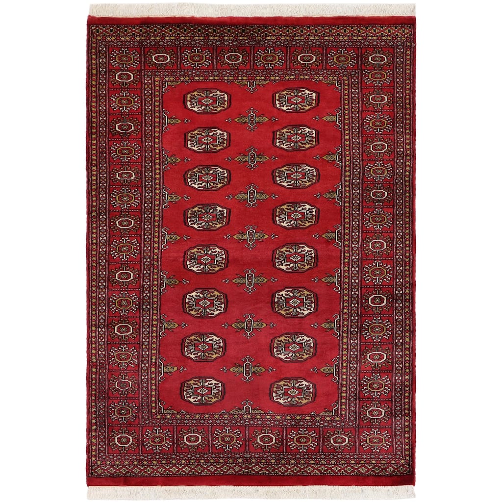 Tribal Bokhara Pollard Red/Beige Hand Knotted Wool Rug - 3'11'' x 5'9''