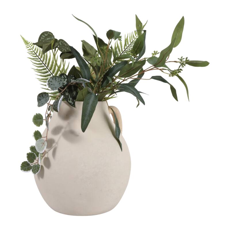 Pottery Vase with Woven Rattan Handle - Tall Flower Vase