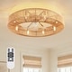 preview thumbnail 4 of 17, Boho Smart Gold Rattan Caged Drum Flush Mount Ceiling Fan 31.5-8 Lights