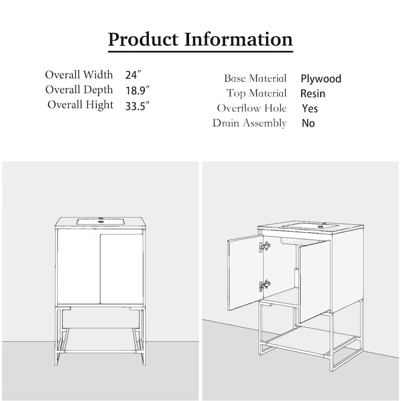 24-inch Freestanding Bath Vanity with White Cultured Mable Top