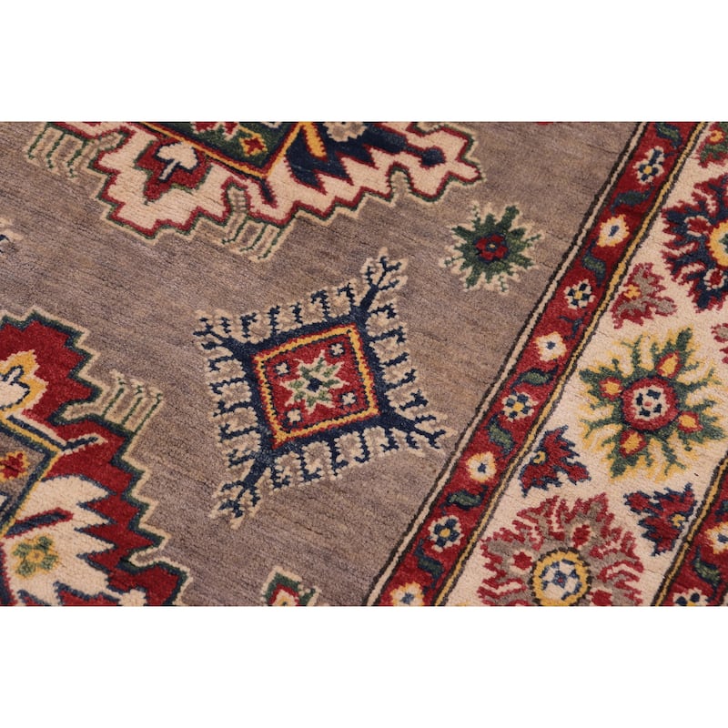 Southwestern Kazak Pierce Gray/Beige Wool Rug - 3'10'' x 5'10''
