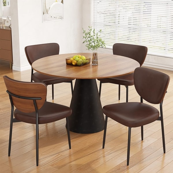 Set of 4 Mid-Century Modern PU Leather Upholstered Dining Chairs with ...