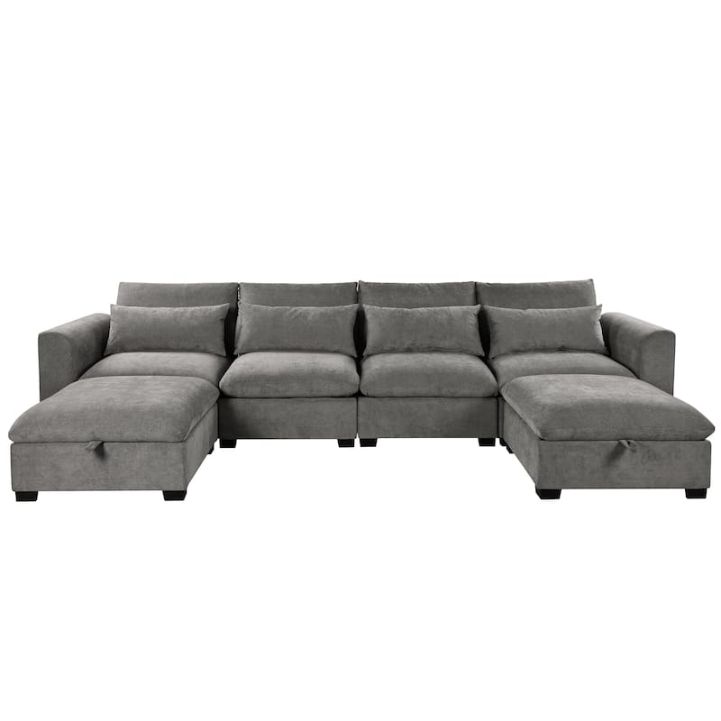 Roomfitters Large U-Shaped Modular Sectional Sofa with 2 Ottomans, Chenille Fabric L-Shaped Corner Couch for Living Room