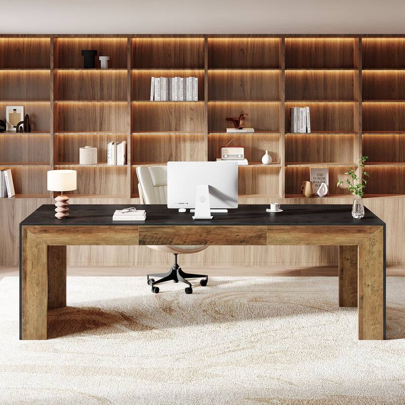78.7" Long Computer Desk, Wood Executive Workstation, Home Office Writing Gaming Table Accent Desk