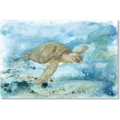 Modern Ocean Theme Nautical Painting Watercolor Coastal Turtle