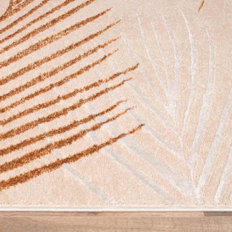 Elegant Area Rug with Textured Palm Leaf Design