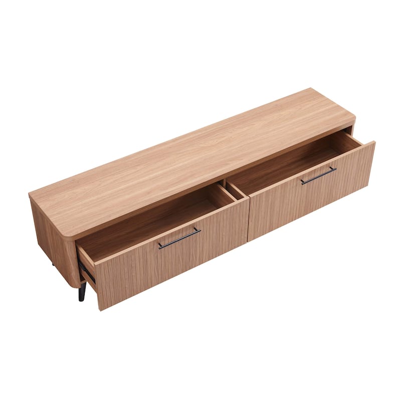 Fluted TV Stand for 75 Inch Screens with 2 Drawers and Metal Legs
