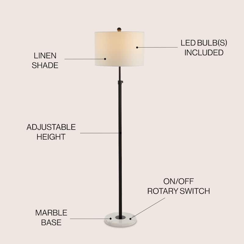 June 65" Adjustable Metal/Marble LED Floor Lamp by JONATHAN Y - 57-65" H x 15" W x 15" D