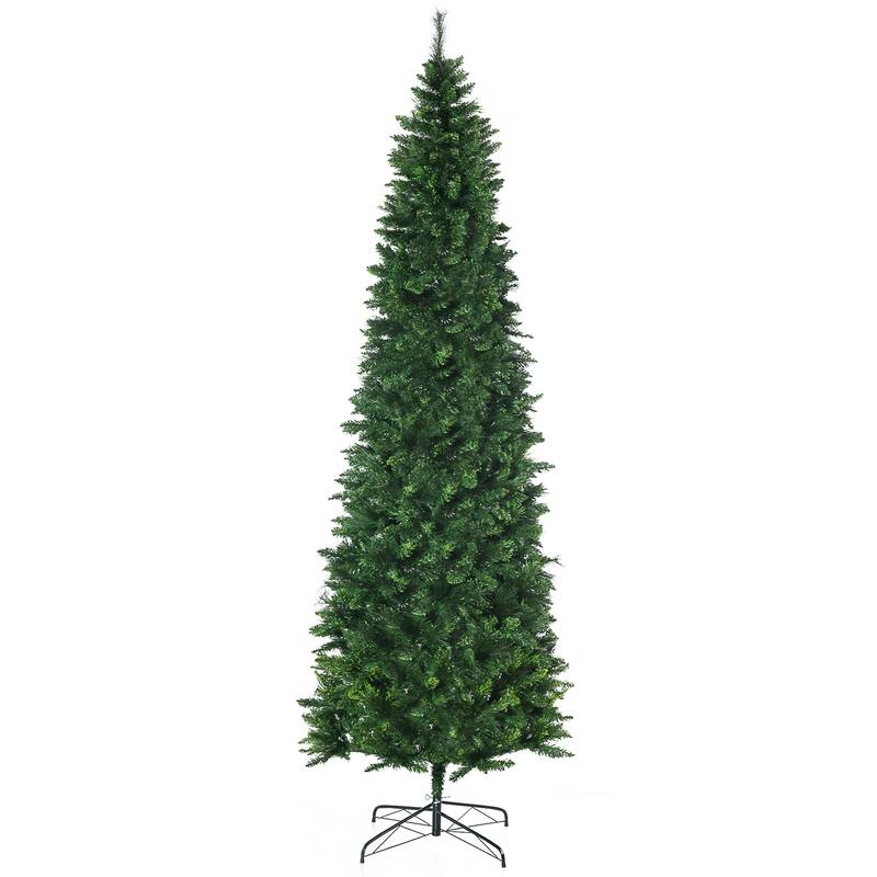 HOMCOM Pencil Artificial Christmas Tree - Auto Open, Steel Base, Pine Needles, Green