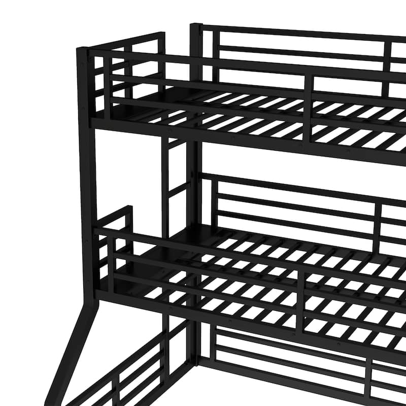 GDFStudio - Fillip Metal Triple Bunk Bed with Guardrails & Noise-Reduced Heavy-Duty Frame