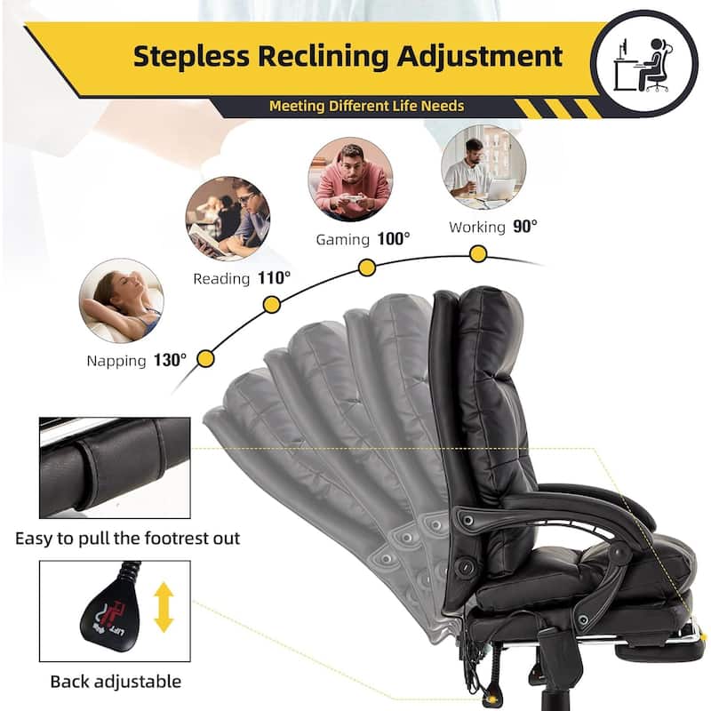 Massage Office Chair with Heat, Ergonomic Reclining Desk Chair with Footrest, Lumbar Support, Adjustable Arms