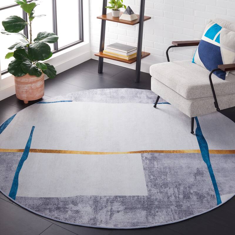 SAFAVIEH Tacoma Machine Washable Slip Resistant Patty Mid-Century Modern - 6' x 6' Round - Grey/Light Grey - Round
