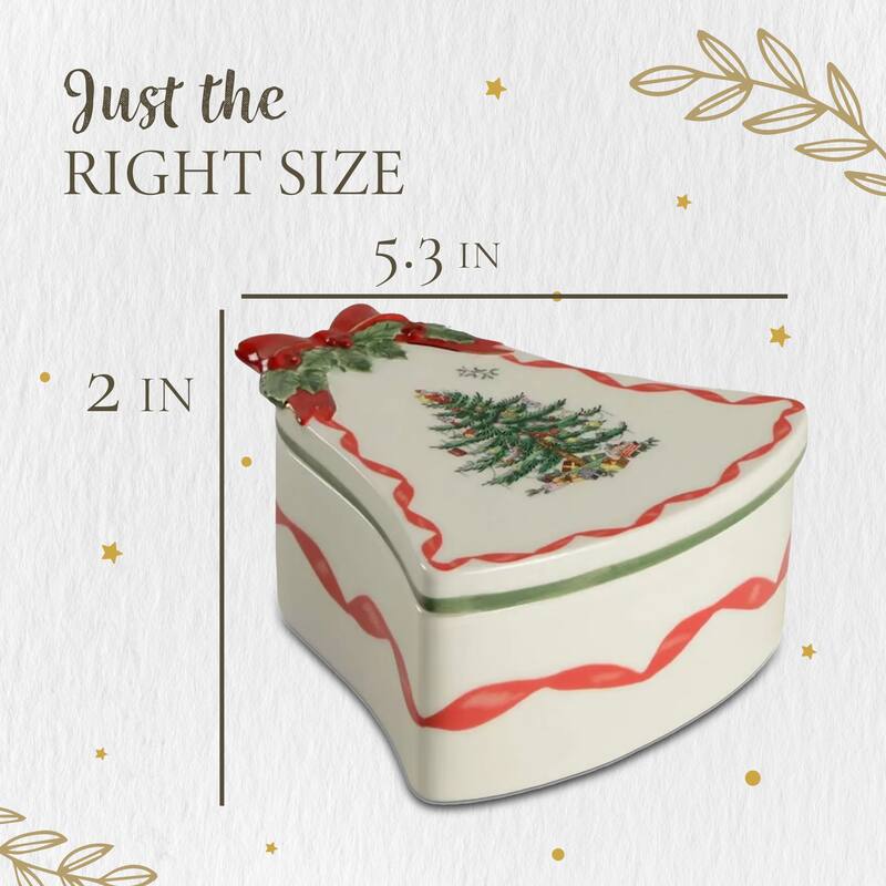 Spode Christmas Tree Ribbon Bell Shaped Box - 2" H x 5.3" L