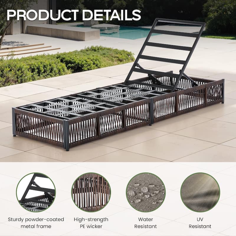 ArcoBay Brown Wicker Outdoor Patio Chaise Lounge with 5-Inch Thick Cushions