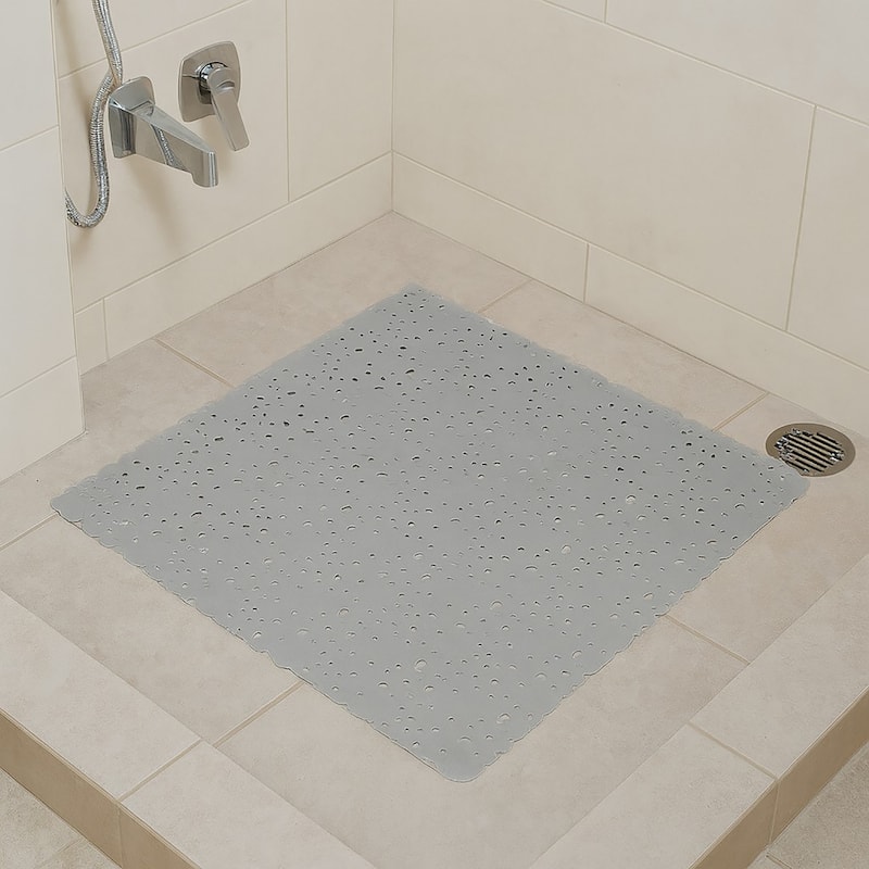 Bubbles Non-Slip Square Shower Mat 20 L X 20 W - Solid Pearly Gray
