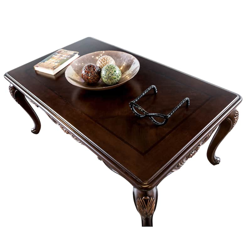 Wooden Coffee Table with Gold Highlights Design in Dark Cherry