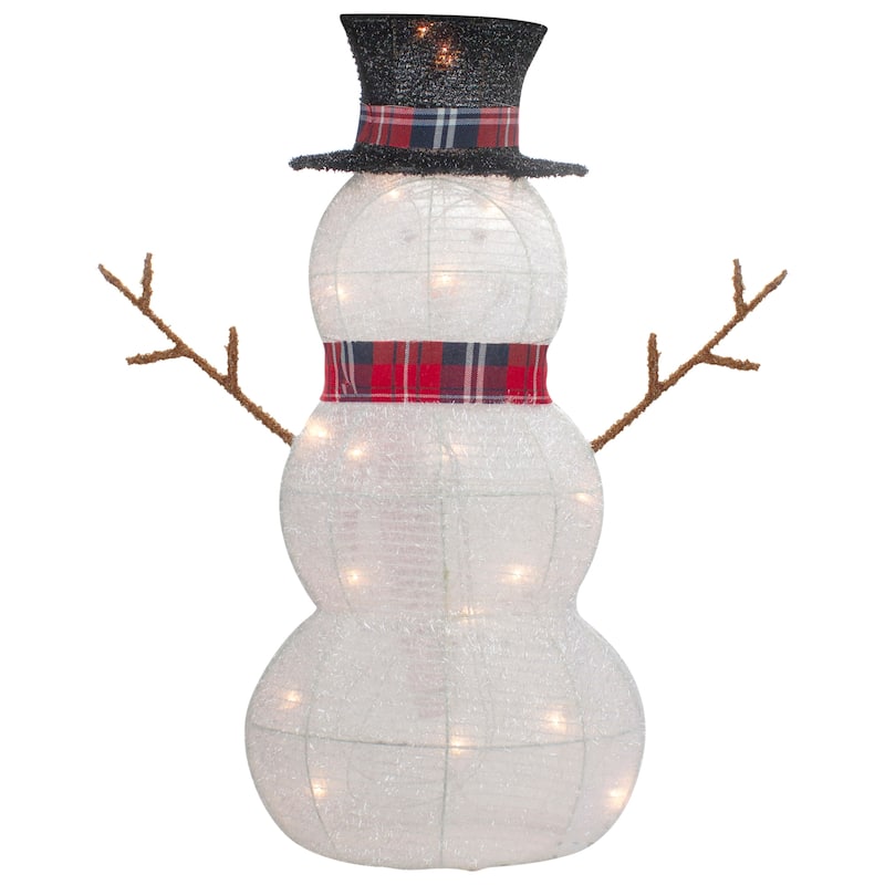 Lighted Tinsel Snowmen Family Christmas Yard Decorations - Clear Lights - Set of 2 - White