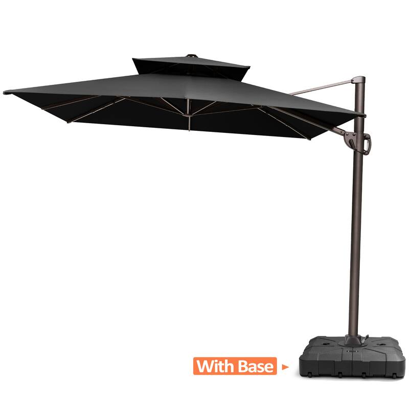 Outdoor 9x11FT Patio Umbrella Cantilever Offset with Dual Top - Black-WithBase