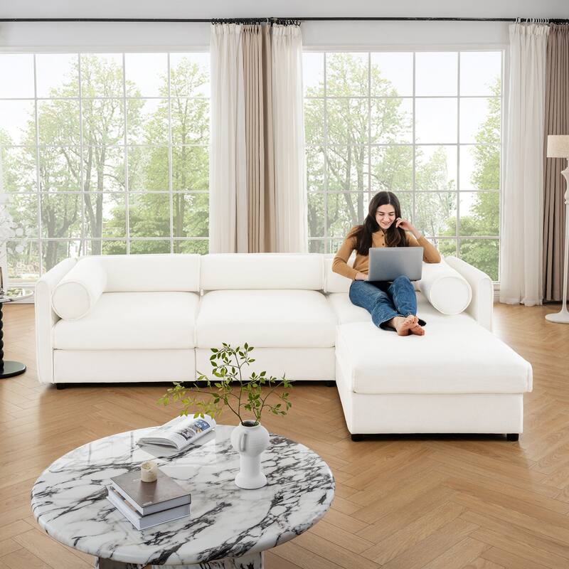 109" Chenille L-Shaped 3-Seater Sofa with Ottoman & Storage
