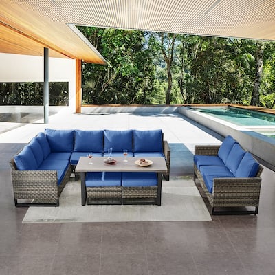 Gymojoy Patio Sectional Rattan Sofa with Ottoman