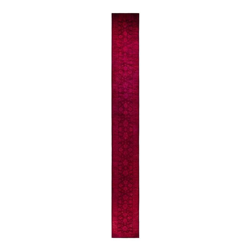 Overton Hand Knotted Wool Vintage Inspired Modern Contemporary Overdyed Pink Runner Rug - 2' 8" x 22' 1"