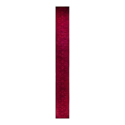 Overton Hand Knotted Wool Vintage Inspired Modern Contemporary Overdyed Pink Runner Rug - 2' 8" x 22' 1"
