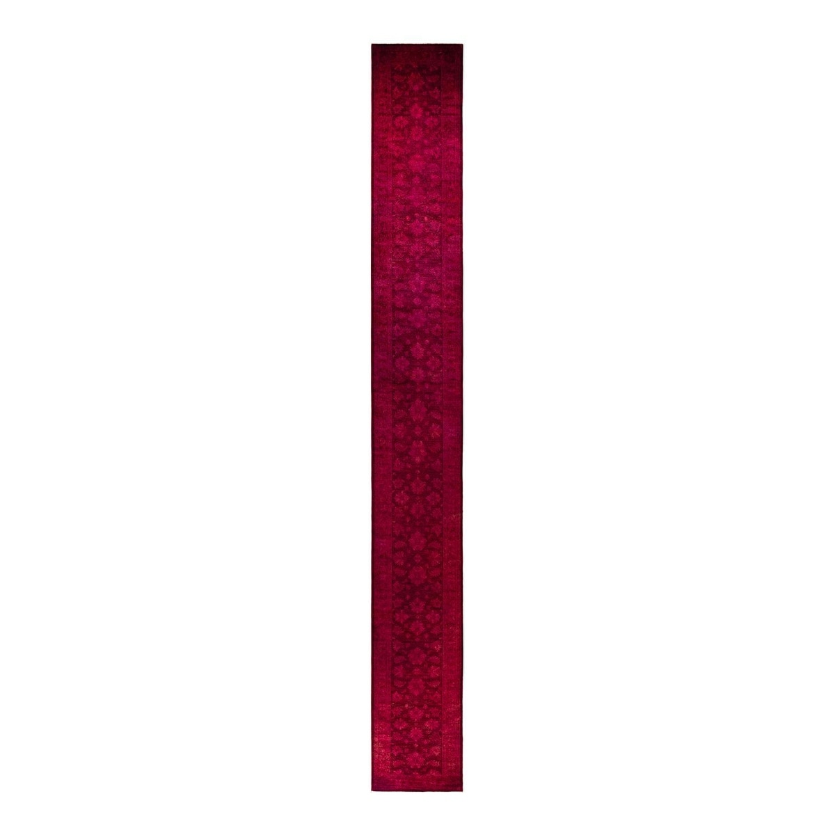 Overton Hand Knotted Wool Vintage Inspired Modern Contemporary Overdyed Pink Runner Rug - 2' 8" x 22' 1"