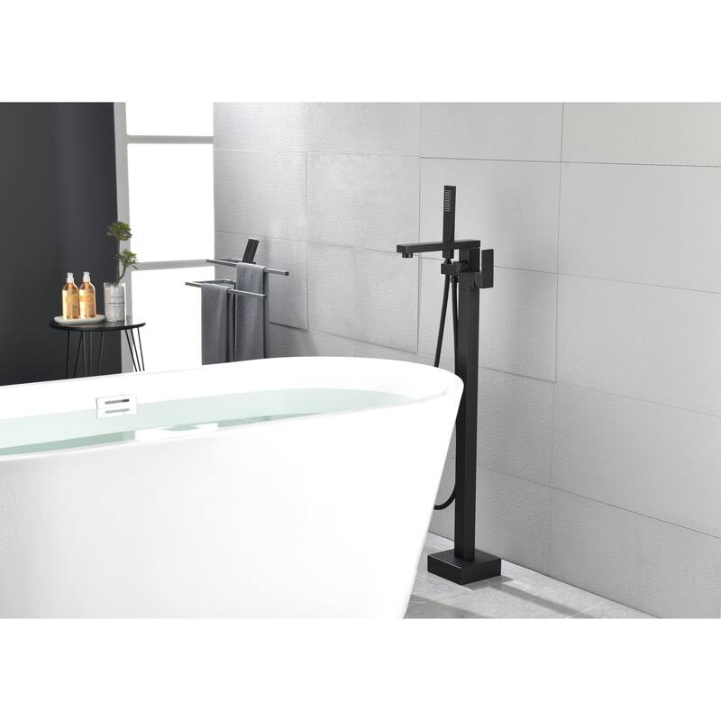 Floor Mounted Tub Faucet High Flow Freestanding Tub Filler Faucet with Handheld Shower Head and Swivel Spout